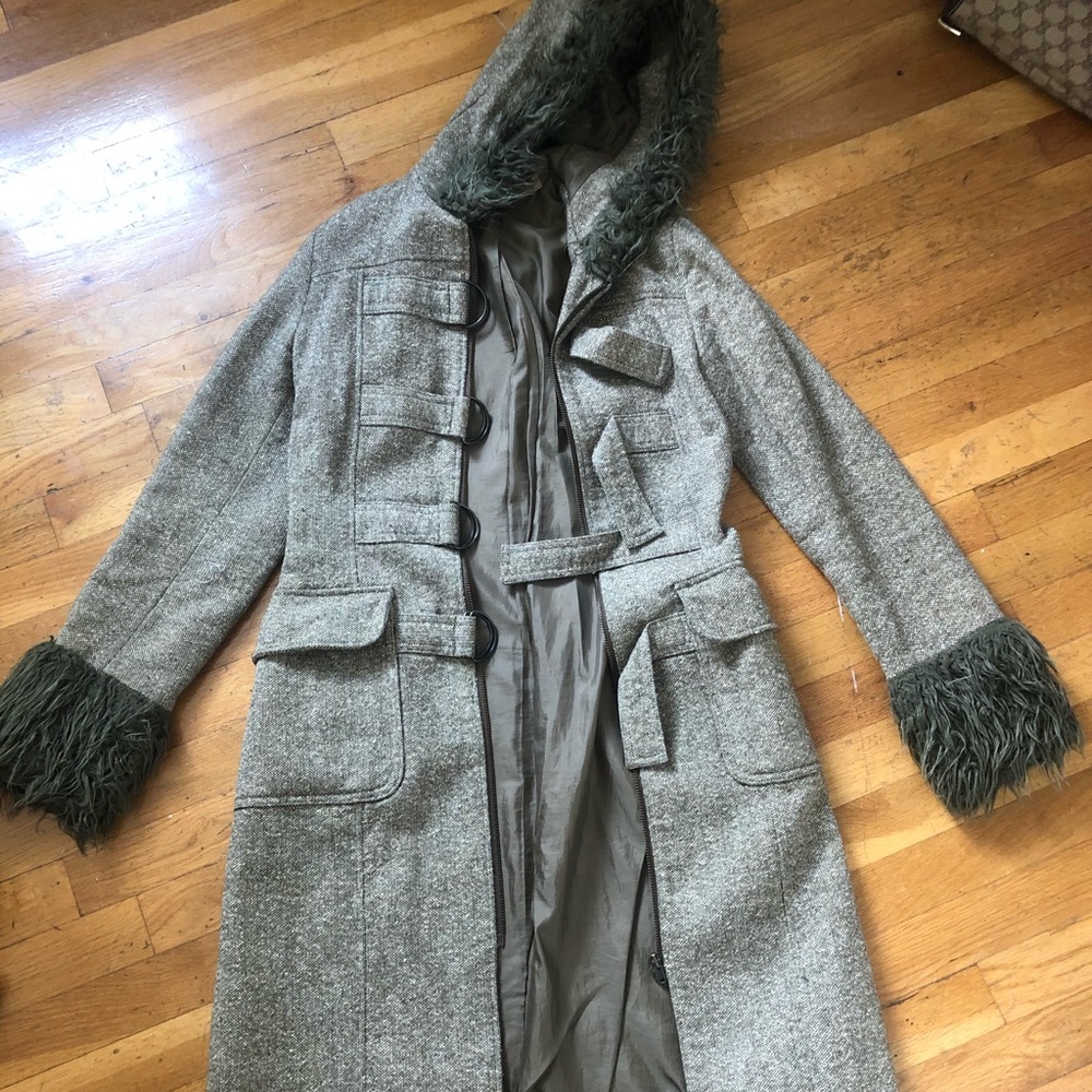 Long straight jacket with fuzzy sleeves